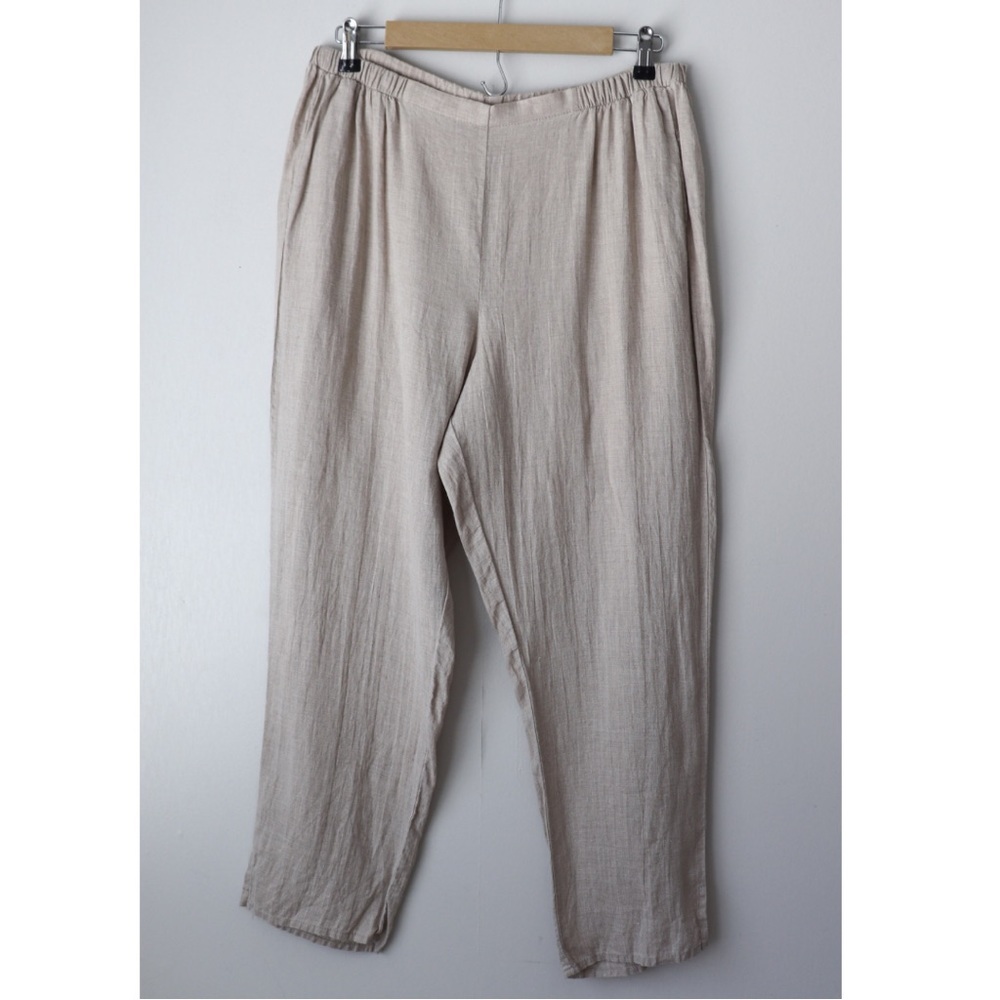 FLAX 100% Linen Khaki Pull On Elastic Waist Crop Pants Small